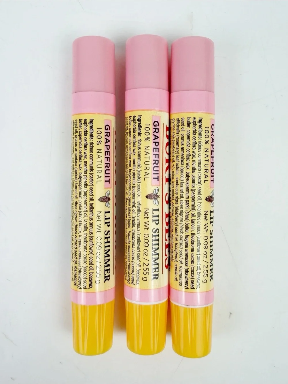 THREE Burt's Bees Lip Shimmer Grapefruit Original Formula .09 oz ea NOS